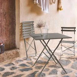 Square 2-seater folding metal bistro garden table with 2 chairs