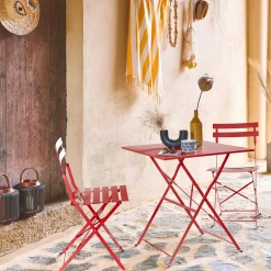 Square 2-seater folding metal bistro garden table with 2 chairs