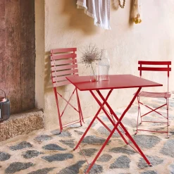 Square 2-seater folding metal bistro garden table with 2 chairs