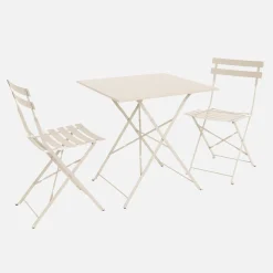 Square 2-seater folding metal bistro garden table with 2 chairs