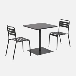 Square steel bistro garden table + 2 chairs