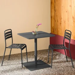 Square steel bistro garden table + 2 chairs