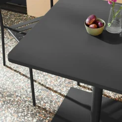 Square steel bistro garden table + 2 chairs