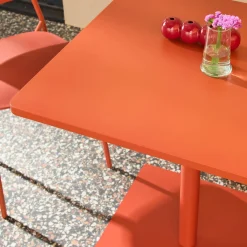 Square steel bistro garden table + 2 chairs