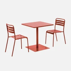 Square steel bistro garden table + 2 chairs