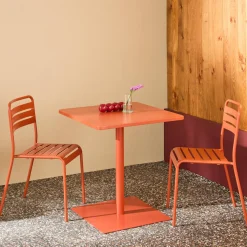 Square steel bistro garden table + 2 chairs