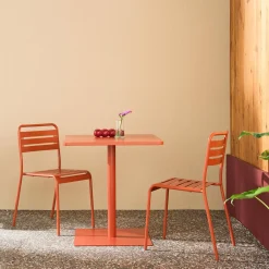Square steel bistro garden table + 2 chairs