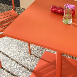 Square steel bistro garden table + 2 chairs