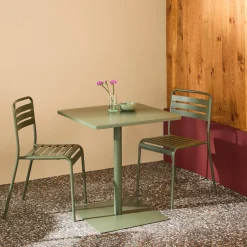 Square steel bistro garden table + 2 chairs