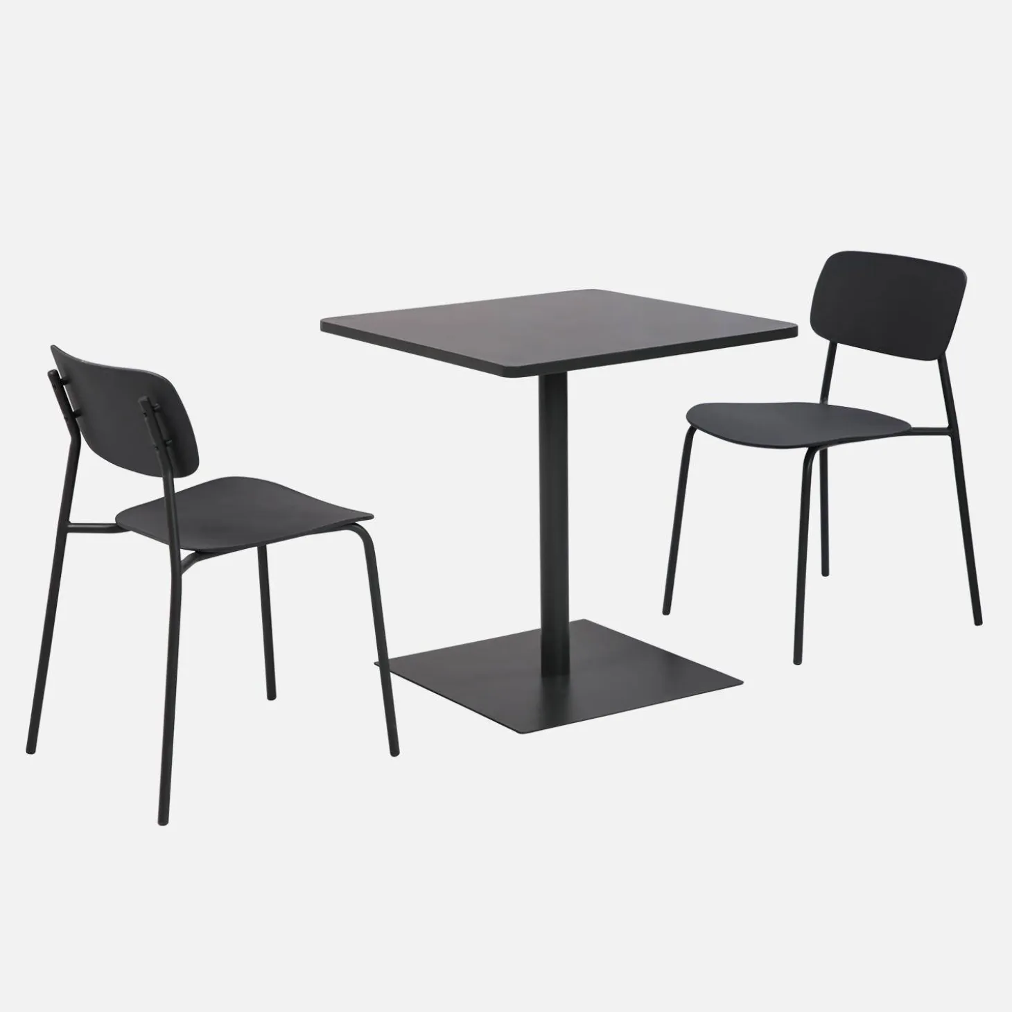 Square steel bistro garden table + 2 chairs