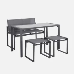 Steel and Textilene Garden Table + 4 Seats