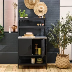 Steel outdoor kitchen 2 hanging shelves 2 doors L80cm