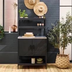 Steel outdoor kitchen 2 hanging shelves 2 doors L80cm