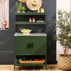 Steel outdoor kitchen 2 hanging shelves 2 doors L80cm