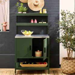 Steel outdoor kitchen 2 hanging shelves 2 doors L80cm