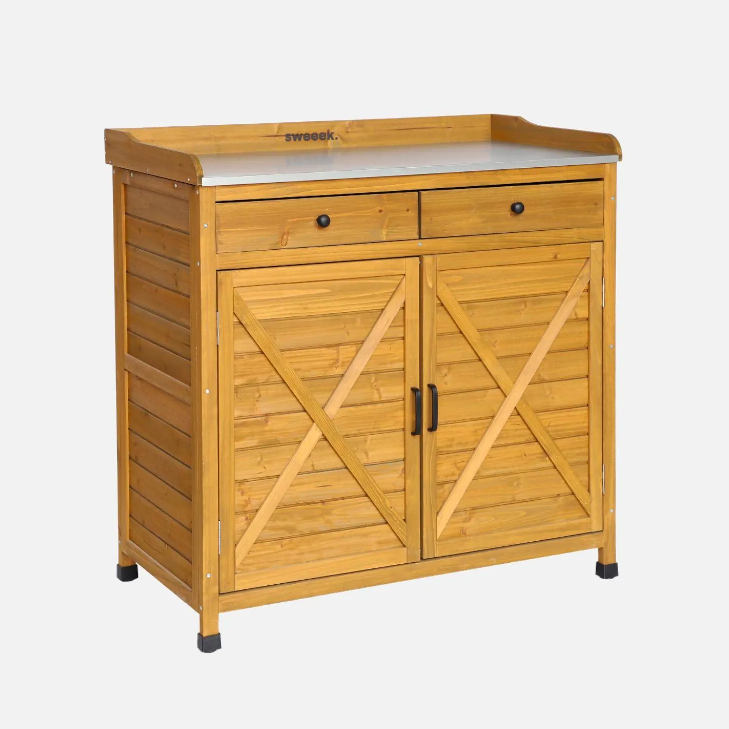 Storage unit, fir wood potting table, 2 doors, 2 drawers