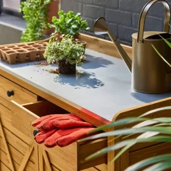 Storage unit, fir wood potting table, 2 doors, 2 drawers