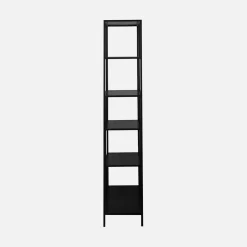 6-tier asymmetrical bookshelf in black metal