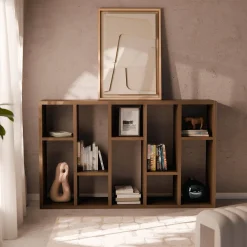 5-tier asymmetrical bookshelf with 10 compartments