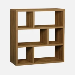 3-tier asymmetrical bookshelf with 6 compartments