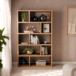 5-tier asymmetrical bookshelf with 10 compartments
