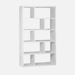 5-tier asymmetrical bookshelf with 10 compartments