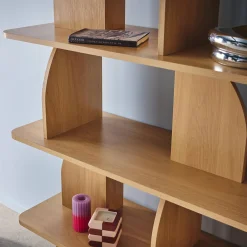 5-tier bookshelf, curved style dividers, exotic decor