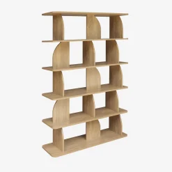 5-tier bookshelf, curved style dividers, exotic decor