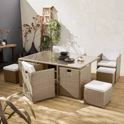 6 to 10-seater rattan cube table set with chairs