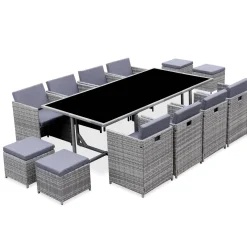 8 to 12-seater rattan cube table set with chairs