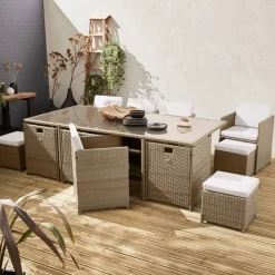 8 to 12-seater rattan cube table set with chairs