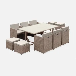 6 to 10-seater rattan cube table set with chairs