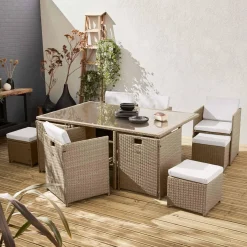 6 to 10-seater rattan cube table set with chairs