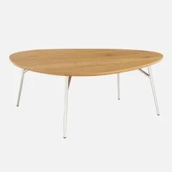 Triangular coffee table chrome legs and wood effect top