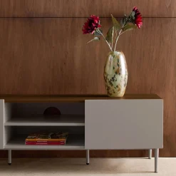 TV stand metal with wood decor 2 doors 140 cm