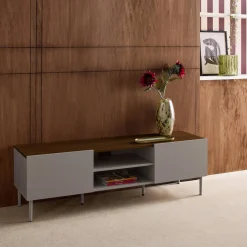 TV stand metal with wood decor 2 doors 140 cm