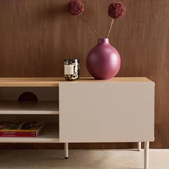 TV stand metal with wood decor 2 doors 140 cm