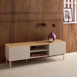 TV stand metal with wood decor 2 doors 140 cm