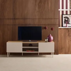 TV stand metal with wood decor 2 doors 140 cm