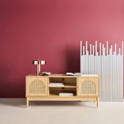 TV stand wood and cane decor 2 doors 140cm