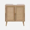 Under-washbasin cabinet with wood decor and rattan