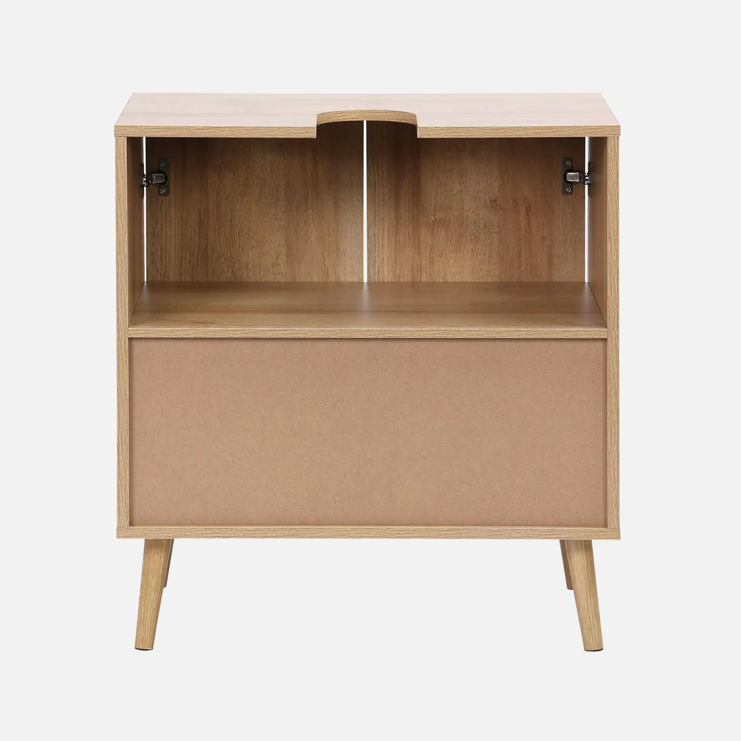 Under-washbasin cabinet with wood decor and rattan