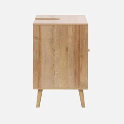 Under-washbasin cabinet with wood decor and rattan