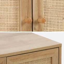 Under-washbasin cabinet with wood decor and rattan
