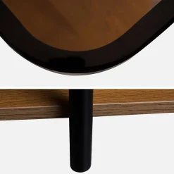Vintage black metal side tables with glass tops