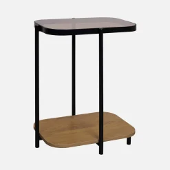 Vintage black metal side tables with glass tops