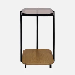 Vintage black metal side tables with glass tops