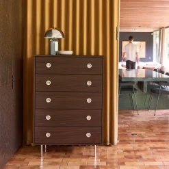 Vintage chest of drawers with wood decor and stainless steel, 5 drawers