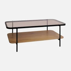 Vintage coffee table with black metal and wood effect