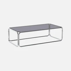 Vintage coffee table with chrome steel and tempered glass